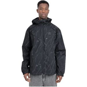 Adidas Originals, Jassen, Heren, Zwart, S, Polyester, Zwarte Windbreaker Montreal Allover Print