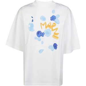 Marni, Logo Print T-Shirt Wit, Heren, Maat:M