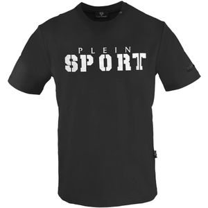 Plein Sport, Korte mouwen ronde hals katoenen T-shirt Zwart, Heren, Maat:M