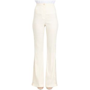 Patrizia Pepe, Broeken, Dames, Beige, S, Linnen, Geborduurde Crème Broek