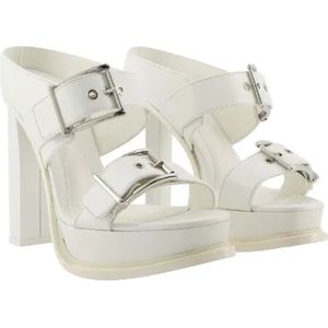 Alexander McQueen, Schoenen, Dames, Beige, 38 EU, Leer, Multicolore Leren Sandalen, 10 cm Hak