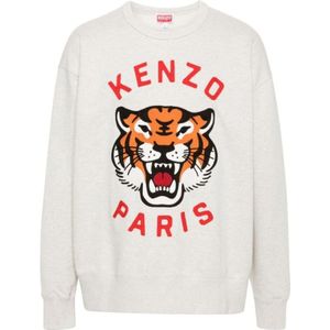 Kenzo, Grijze Multikleurige Tiger Sweatshirt Beige, Heren, Maat:M