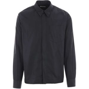 Dries Van Noten, Overhemden, Heren, Blauw, L, Nylon, Blauwe Nylon Rits Shirt Boxy Fit