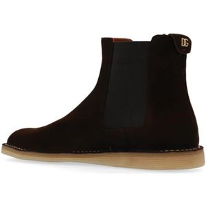 Dolce & Gabbana, Schoenen, Heren, Bruin, 41 1/2 EU, Suède, Suède Elastische Zijpanelen Laarzen