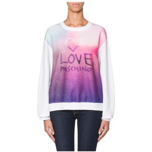 Love Moschino, Sweatshirts & Hoodies, Dames, Veelkleurig, S, Katoen, Witte Katoenen Trui