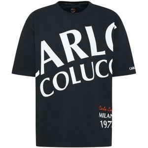 Carlo Colucci, Tops, Heren, Zwart, M, Comfortabel Oversize T-Shirt met Logo Print