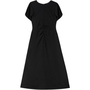 Luisa Cerano, Kleedjes, Dames, Zwart, 2Xl, Elegante Crepe Midi Jurk met Gedrapeerde Mouwen en Ruches