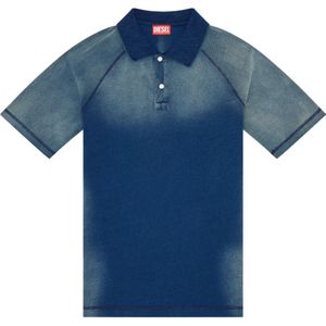 Diesel, Tops, Heren, Blauw, S, Katoen, Polo shirt with sun-faded effects