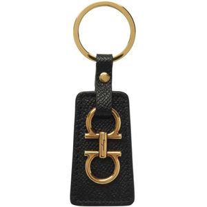 Salvatore Ferragamo, Accessoires, Dames, Zwart, ONE Size, Leer, Zwarte Leren Gancini Charm Sleutelhanger