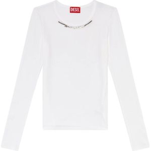 Diesel, Long-sleeve top with chain necklace Wit, Dames, Maat:S