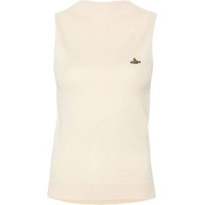 Vivienne Westwood, Tops, Dames, Beige, M, Katoen, Beige Gebreide Mouwloze Top