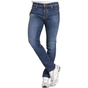 Jacob Cohën, Jeans, Heren, Blauw, W31, Katoen, Slim Fit Blauwe Jeans met Oranje Contraststiksels