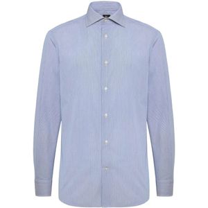 Boggi Milano, Overhemden, Heren, Blauw, 3Xl, Micro Gestreepte Windsor Kraag Overhemd Regular Fit