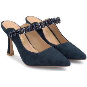 Alma EN Pena, Schoenen, Dames, Blauw, 36 EU, Leer, Stijlvolle muiltjes met strass detail