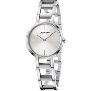 Calvin Klein, Cheers Watch - Zilveren Wijzerplaat, 32mm Roestvrijstalen Kast Grijs, Dames, Maat:ONE Size