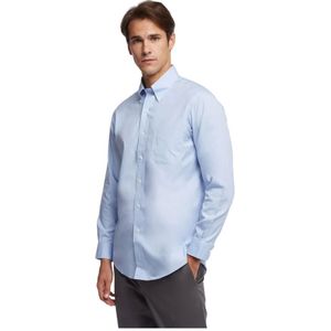 Brooks Brothers, Overhemden, Heren, Blauw, L, Katoen, Milano Slim-fit niet-ijzeren overhemd, pinpoint, button-down kraag