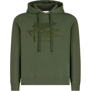 Etro, Groene Katoenen Hoodie met Geborduurd Logo Groen, Heren, Maat:S