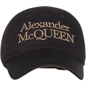 Alexander McQueen, Accessoires, Heren, Zwart, S, Katoen, Zwarte pet met geborduurd logo