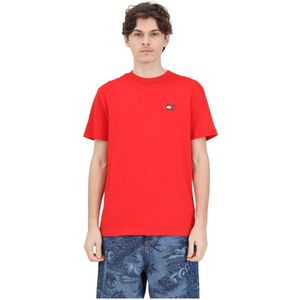 Tommy Jeans, Tops, Heren, Rood, L, Rode Badge Tee Text T-shirt voor heren