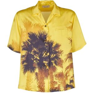 Laneus, Overhemden, Heren, Geel, XL, Gele Palm Patroon Bowling Shirt