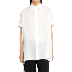 Yohji Yamamoto, Witte korte mouw blouse met asymmetrische zoom Wit, Dames, Maat:S