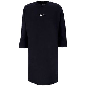 Nike, Kleedjes, Dames, Zwart, M, Katoen, Zwarte Fleece Sportkleding Jurk Phoenix