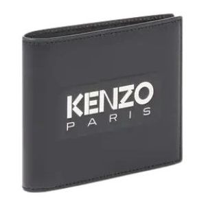 Kenzo, Zwarte leren portemonnee met logo reliëf Zwart, Heren, Maat:ONE Size