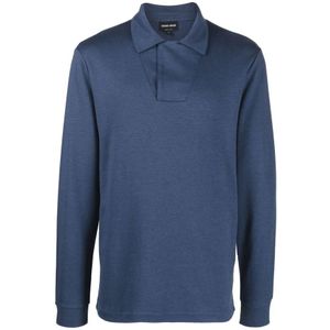 Giorgio Armani, Tops, Heren, Blauw, L, Katoen, Polo Shirts