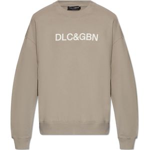 Dolce & Gabbana, Sweatshirts & Hoodies, Heren, Grijs, M, Katoen, Bedrukte sweatshirt