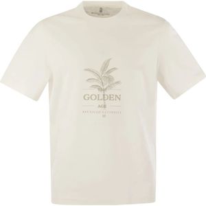 Brunello Cucinelli, Tops, Heren, Wit, M, Katoen, Gouden Eeuw Katoenen T-shirt met Print