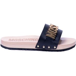 Moschino, Houten Klompen met Metalen Letters Zwart, Dames, Maat:36 EU