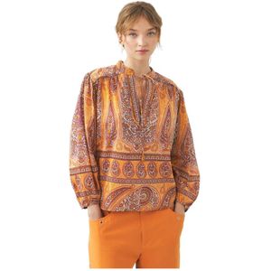 Antik Batik, Print blouse Tajar Oranje, Dames, Maat:S