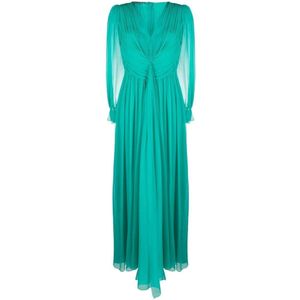 Alberta Ferretti, Groene Zijden Maxi Jurk Groen, Dames, Maat:S