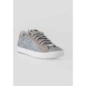 P448, Schoenen, Dames, Grijs, 41 EU, Katoen, Glitter Zilver Sneakers met Grijze Details