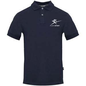 Plein Sport, Tops, Heren, Blauw, M, Katoen, Katoenen poloshirt met korte mouwen