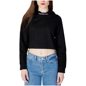 Calvin Klein Jeans, Zwarte Hoodie voor Dames Zwart, Dames, Maat:S