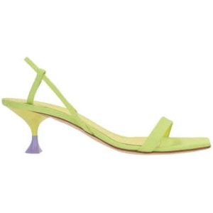 3Juin, Zuurgroene sandalen met elastische enkelband en tweekleurige gelakte hak Groen, Dames, Maat:36 EU