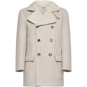 Brunello Cucinelli, Mantels, Heren, Wit, L, Kasjmier, Ivory Cashmere Shearling Coat