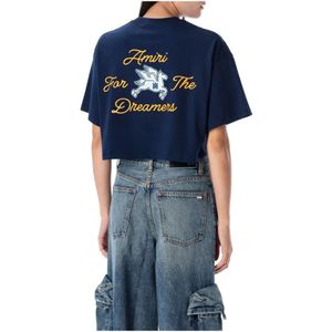 Amiri, Tops, Dames, Blauw, S, Katoen, Midnight Blue Grafische Print Tee