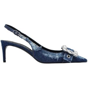 Dolce & Gabbana, Schoenen, Dames, Blauw, 35 EU, Blauwe Appliqué Pumps met Puntige Neus