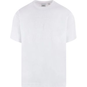 Burberry, Tops, Heren, Wit, M, Katoen, Witte Jersey Katoenen T-shirt met Equestrian Teddy Logo
