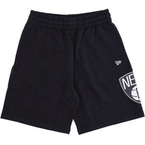 New Era, Sport, Heren, Zwart, 2Xs, Katoen, Brooklyn Nets Logo Zwarte Shorts