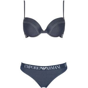 Emporio Armani, Jeans Effect Push-Up Braziliaanse Bikini Blauw, Dames, Maat:L