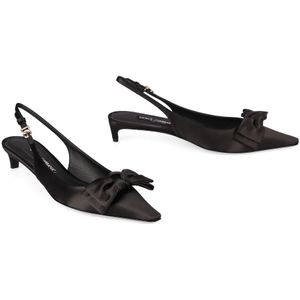 Dolce & Gabbana, Schoenen, Dames, Zwart, 38 1/2 EU, Zijden slingback pumps met strikdetail