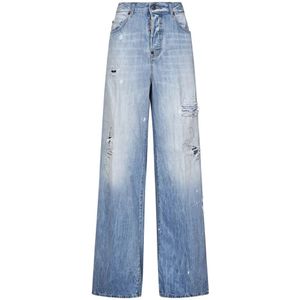 Dsquared2, Jeans, Dames, Blauw, 2Xs, Katoen, Traveller Loose Fit Distressed Blue Jeans