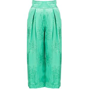 Pinko, Broeken, Dames, Groen, S, Loszittende Broek met Hoge Taille en Bloemenpatroon