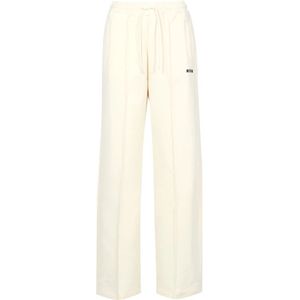 Msgm, Broeken, Dames, Beige, M, Katoen, Crème Wijde Pijp Katoenen Broek