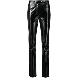 Courrèges, Slim-Fit Imitatieleren Broek Zwart, Dames, Maat:M