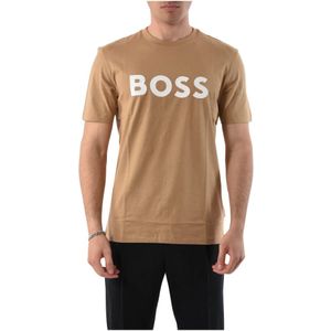 Hugo Boss, Katoenen Logo T-shirt Regular Fit Beige, Heren, Maat:M