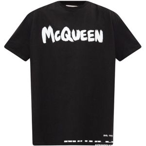Alexander McQueen, Tops, Heren, Zwart, S, Katoen, T-shirt met logo